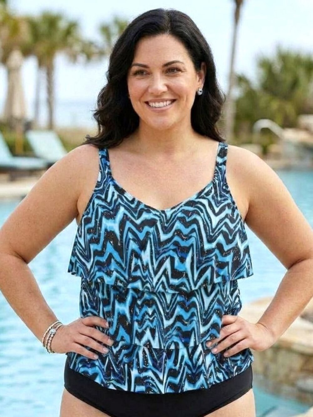 AVENUE Swim Three-Tier Tankini Top. Plus Size 26W